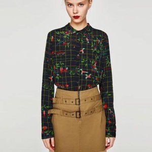 Zara Plaid Floral Button Shirt